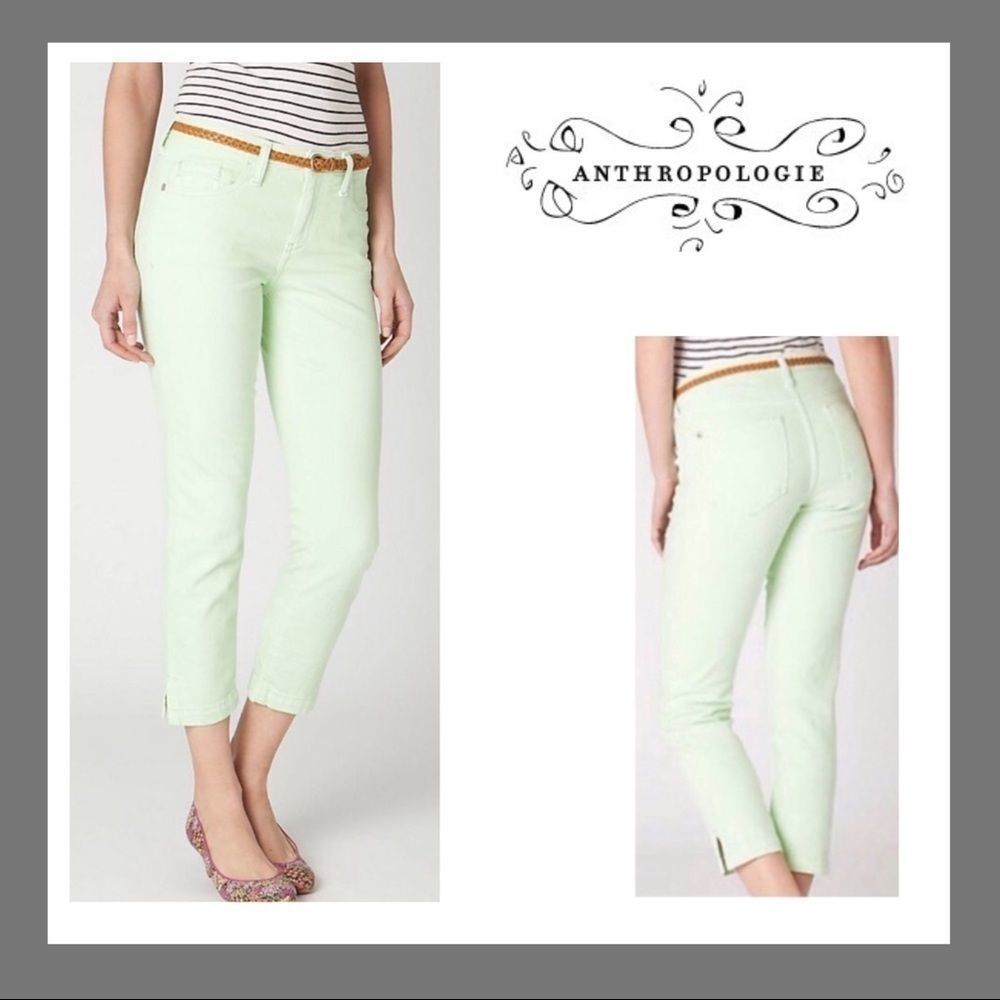 Anthropologie Stet Lime Green Slit Ankle Jeans 26